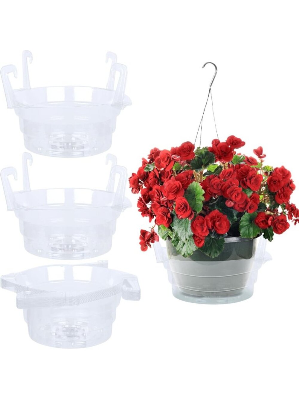 20 Pack 6-Inch Clear Hanging Basket Drip Pans | Plastic Plant Saucers for